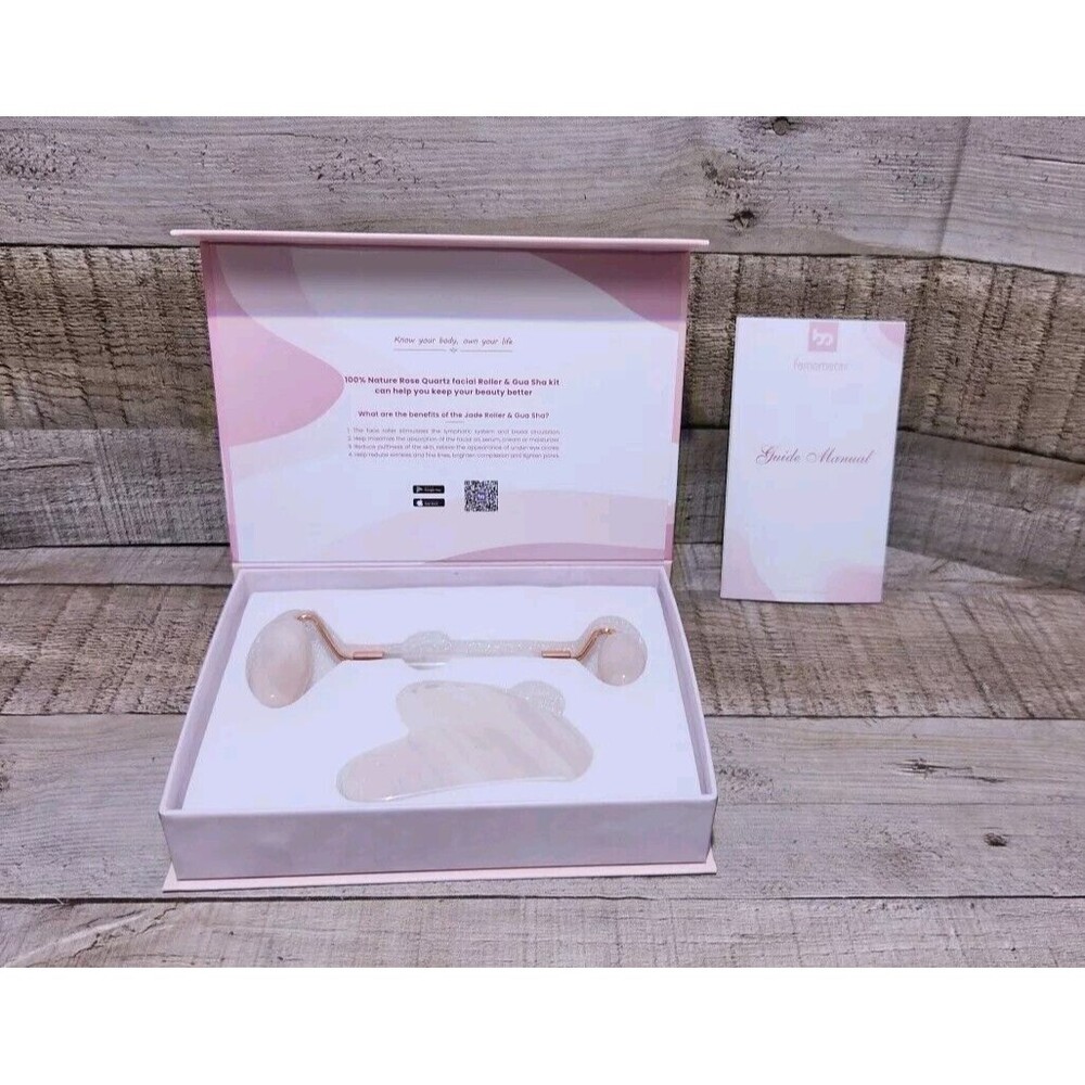 Jade Roller Gua Sha Set for Skin Care Puffiness Relief - Green - With Gift Box